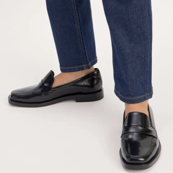 Everlane The Penny Loafer Shiny Black Leather Square Toe Slip On Womens 9M - Picture 9 of 9